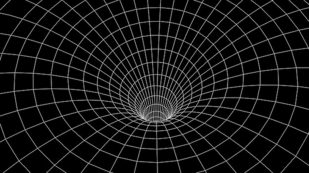 Tunnel oder Wurmloch Abstrakte Wurmlochwissenschaft 3D-TunnelgitterWireframe 3D-OberflächentunnelGrid-Textur