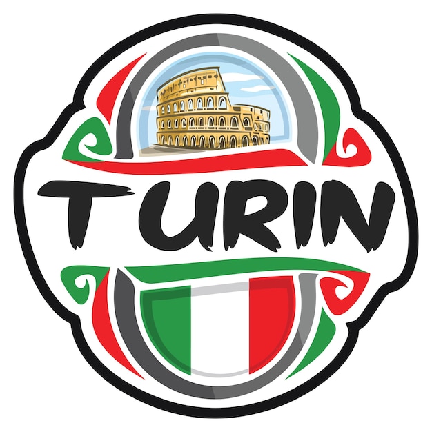 Turin Italien Flagge Reise Souvenir Aufkleber Skyline Wahrzeichen Logo Abzeichen Stempel Siegel Emblem SVG EPS