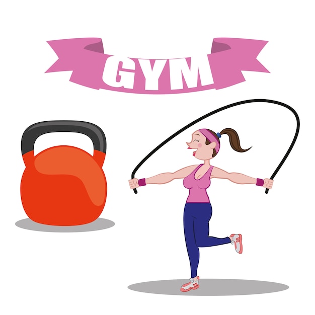 Turnhalle Fitness Frau Springseil Barbell