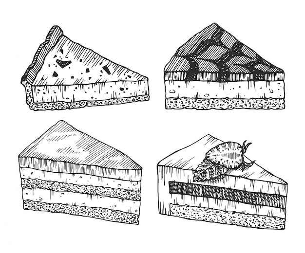 Tuschenskizze von desserts. hand gezeichnete sammlung von kuchen