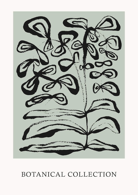 Tuschezeichnung - Vektorplakatvorlage - Matisse inspirierte monochrome Illustration