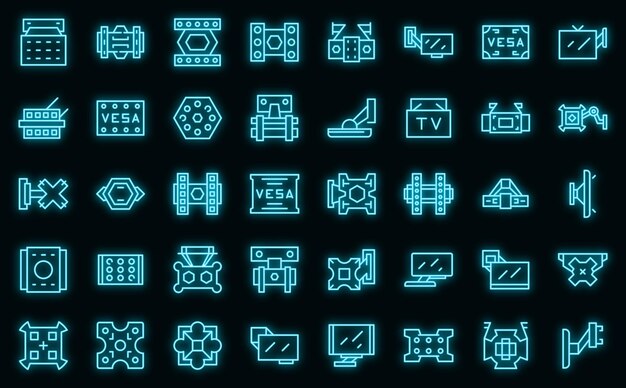 TV-Halterungssymbole setzen Umrissvektor Wandhalterungsvektor Neon