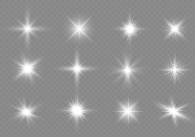 Twinkle Lens Flares Blendlicht Leuchtender weißer Stern Blitzfunken Sonnenstrahlen Bokeh-Effekt funkeln Vektor