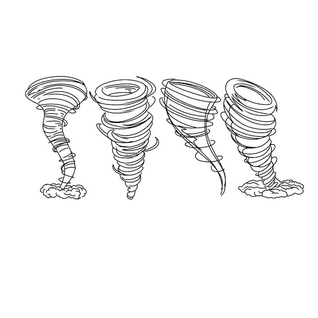 Twister tornado handgezeichnete doodle-illustrationen vektor-set