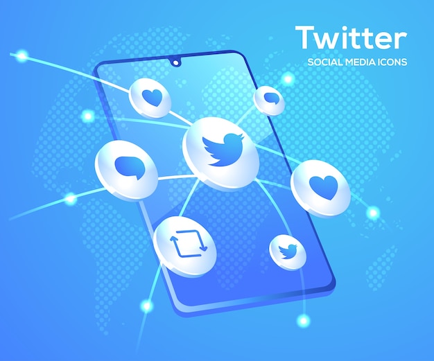 Twitter social media icons mit smartphone-symbol