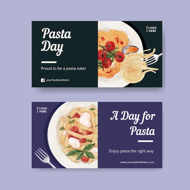 Twitter-Vorlage mit Pasta-Cancept, Aquarell-Stil