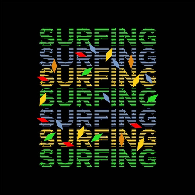 Typografie-design-vektoren ein schwarzer hintergrund mit einer farbenfrohen darstellung von surfen und surfen