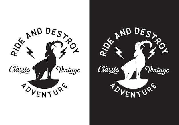 Typografie-logo ride and destroy vector illustration template mit schwarz-weißer farbe, elegantes design, gut für jede branche