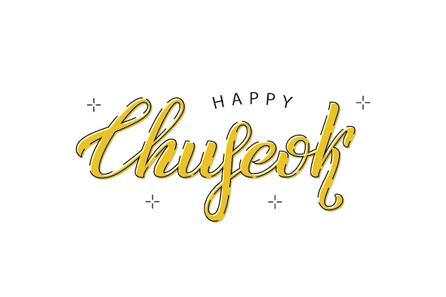 Typografie von happy chuseok mit dünner strichzeichnung, grußkarte