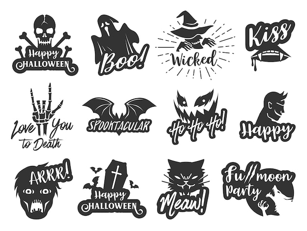 Typografischer aufkleber-aufklebersatz halloweens