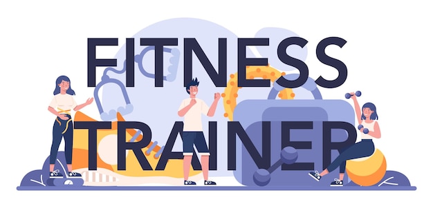 Typografischer header des fitnesstrainers. training im fitnessstudio mit profisportler.