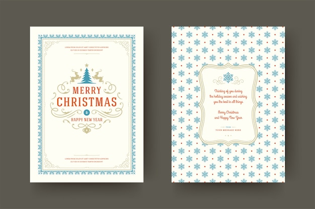 Typografisches design der weihnachtsgrußkarte vintage verzierte dekorationen mit winterferienwunsch