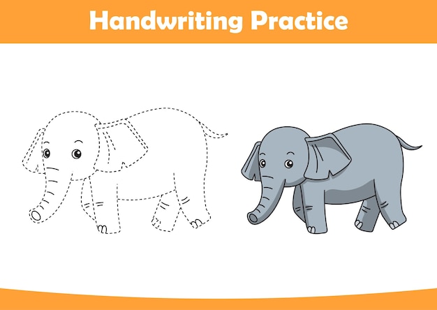 Üben Sie das Zeichnen handschriftlicher Linien und das Ausmalen von Elefanten für Kinder