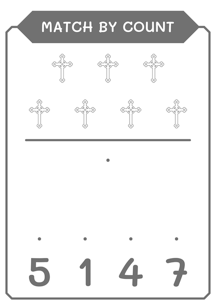 Übereinstimmung durch zählung des christlichen kreuzspiels für kinder vektorillustration druckbares arbeitsblatt