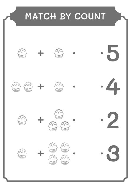 Übereinstimmung durch zählung des cupcake-spiels für kinder vektorillustration druckbares arbeitsblatt