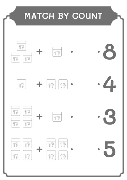 Übereinstimmung durch zählung des kalenderspiels für kinder vektorillustration druckbares arbeitsblatt