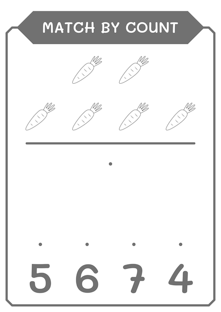 Übereinstimmung durch zählung des karottenspiels für kinder vektorillustration druckbares arbeitsblatt