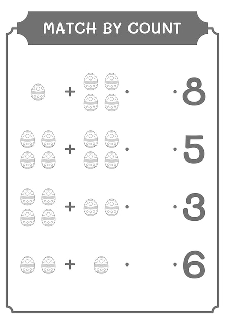 Übereinstimmung durch zählung des ostereierspiels für kinder vektorillustration druckbares arbeitsblatt