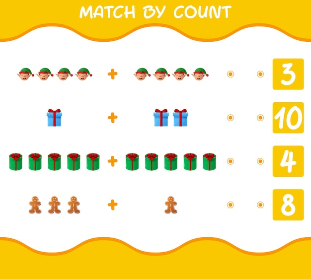 Übereinstimmung nach anzahl von cartoon-weihnachten. . match-and-count-spiel. lernspiel für kinder und kleinkinder im vorschulalter