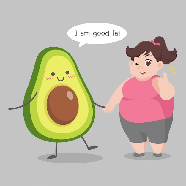 Übergewichtige frau liebe avocado illustration