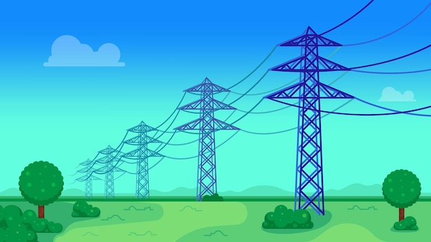 Übertragungsleitungen mit wunderschöner Landschaftsvektorillustration