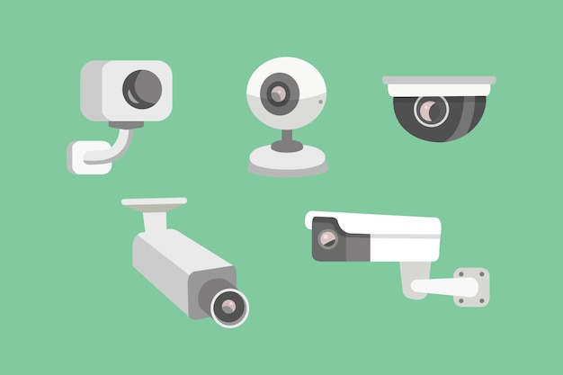 Überwachungskamera einstellen. CCTV-Karikaturillustration. Sicherheit und Beobachtung.