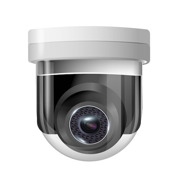 Überwachungskamera, rund, weiß, kreisförmig, ansicht, von, hängende, befestigung, überwachungskamera, vektor