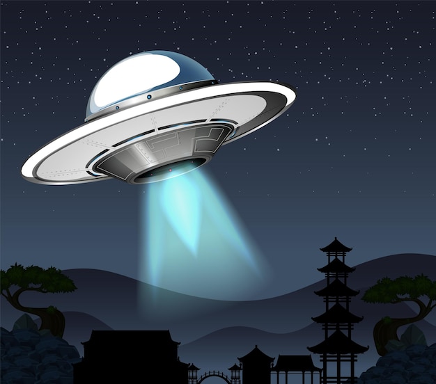 UFO, das nachts die Erde besucht