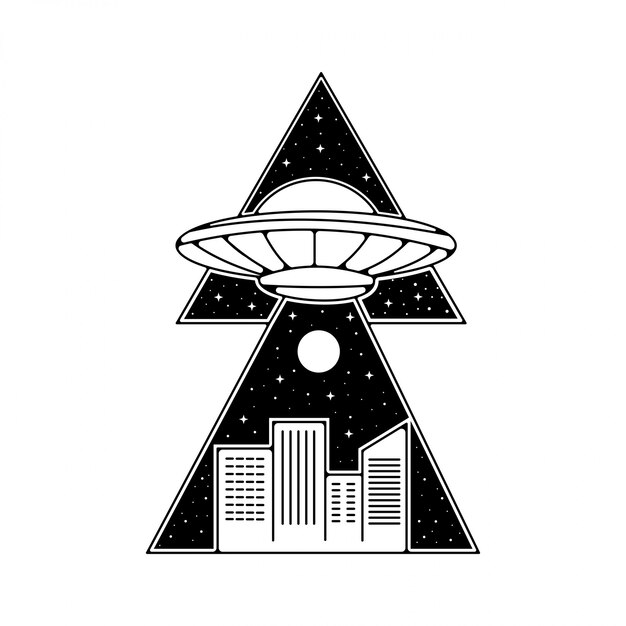 Ufo Monoline Vintage Abzeichen Design