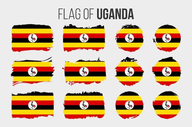 Uganda-Flagge Illustration Pinselstrich und Grunge Flaggen von Uganda isoliert auf weiß