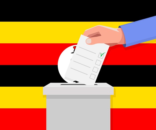 Uganda wahlkonzept hand legt stimmzettel