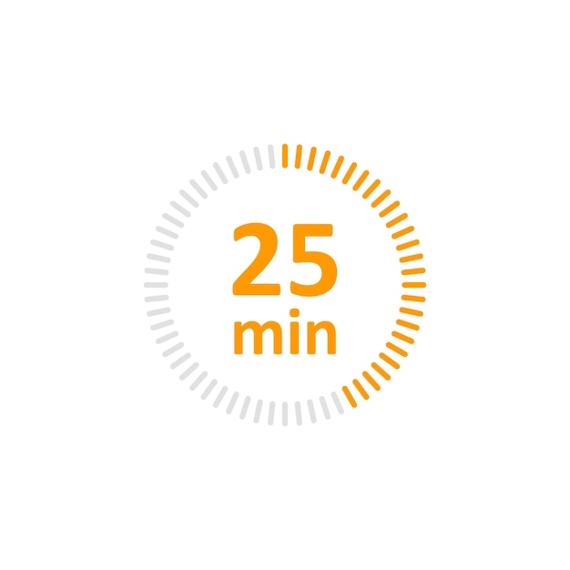 Uhr-Icon-Vektor-Illustration Timer-Zeichen 25 Minuten auf isoliertem Hintergrund Countdown-Zeichen-Konzept