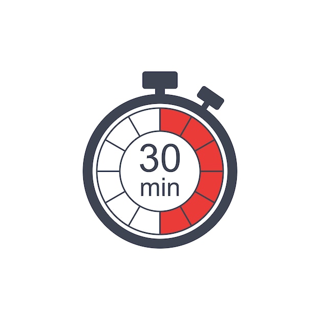 Uhr-Icon-Vektor-Illustration Timer-Zeichen 30 Minuten auf isoliertem Hintergrund Countdown-Zeichen-Konzept