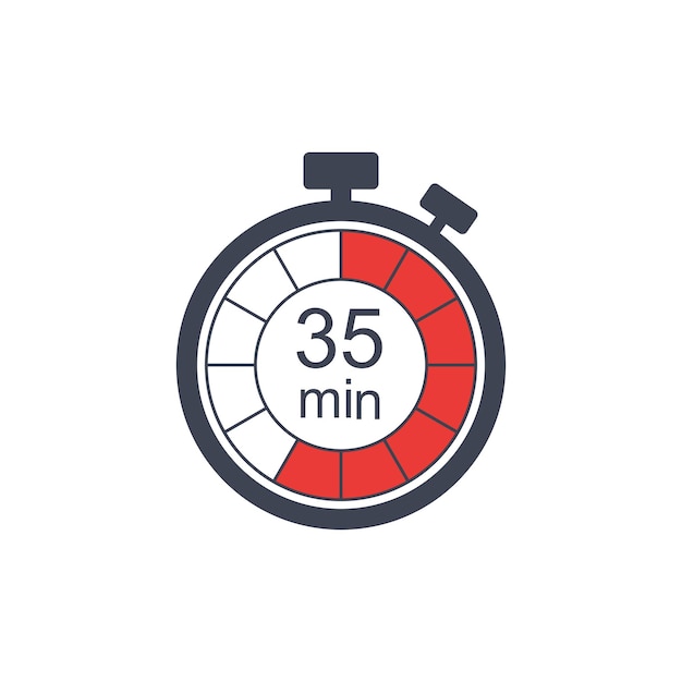 Uhr-Ikonen-Vektor-Illustration Timer-Zeichen 35 Minuten auf isoliertem Hintergrund Countdown-Zeichen-Konzept