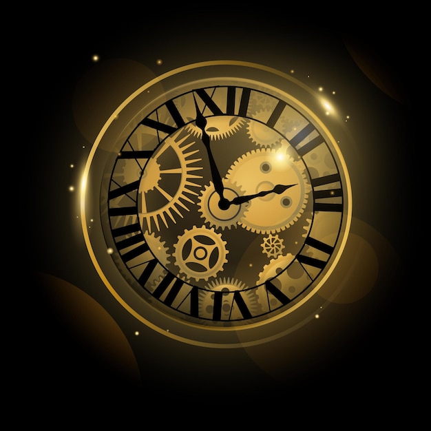 Uhrgerät Golduhr Abstrakt Zifferblatt Uhrwerk Mechanismus Stundenmessung Minuten Countdown Chronometer-Technologie Metallpfeile und Zahnräder Antike Uhr Vektorzeitkonzept