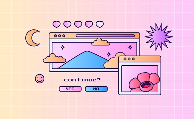 ui-Box-Popup-Vintage-Vaporwave mit leuchtend rosa und lila Neonlichtfarbe