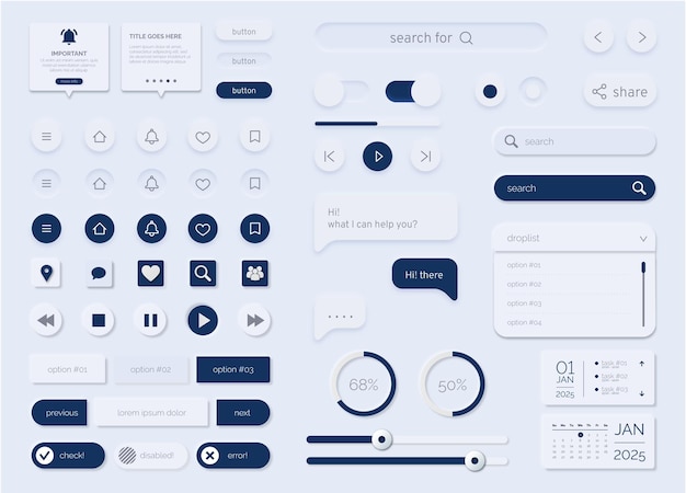 UI-Elemente mit minimalen Grafikressourcen für ein modernes Benutzeroberflächen-Design