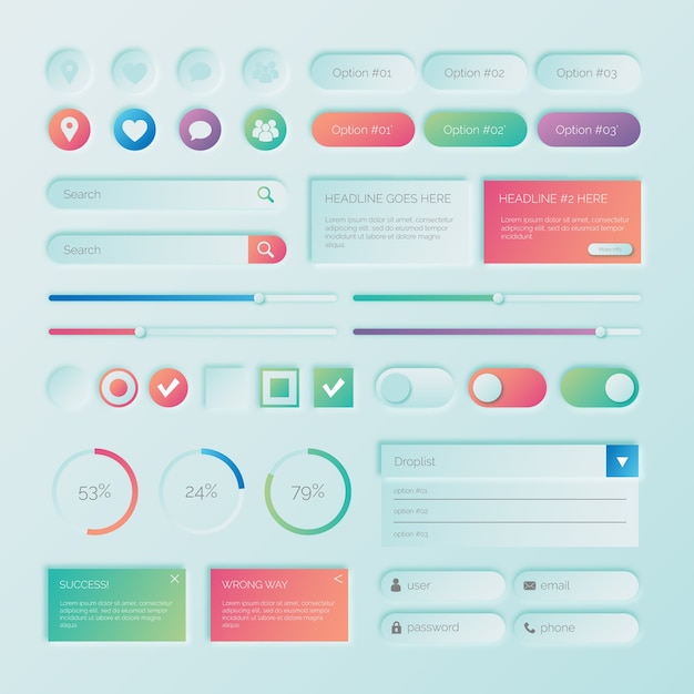 UI-Kit-Elemente-Sammlung mit Farbverlauf