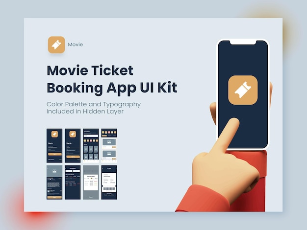 Vektor ui-kit für die kinokartenbuchungs-app, einschließlich kontoanmeldung, anmeldung, buchung und servicetyp-überprüfungsbildschirmen für eine reaktionsschnelle website