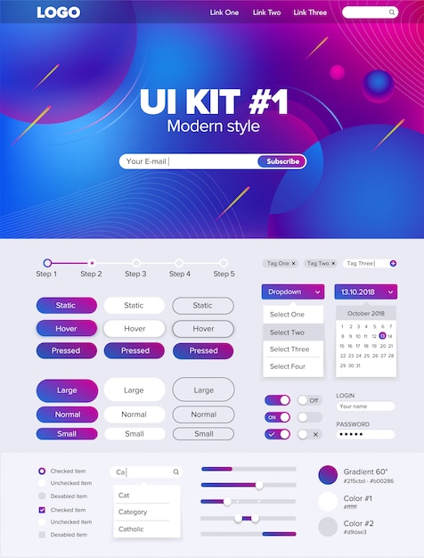 Ui-kit für die website ui-kit für die website vorlage schaltflächen gui-website