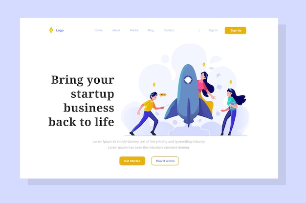UI-Landing Page Business-Startup Startrakete Datumsentwicklung Einstellung flachen Stil Illustration