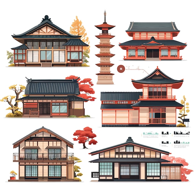 Vektor ui_set_vector_illustration_of_japanese_house