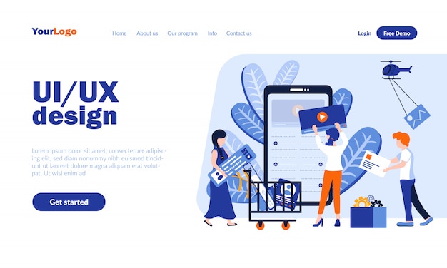 Ui und ux entwerfen vektorlandungsseitenschablone mit titel