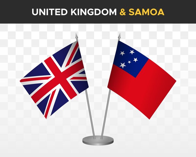 Uk vereinigtes königreich großbritannien vs. samoa schreibtischflaggen mockup isolierte 3d-vektorillustration tischflaggen