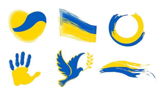 Ukraine-flagge-pinsel-design ukraine-nationalflagge-pinselstrich ukraine-flage-ikonen-satz-vektor