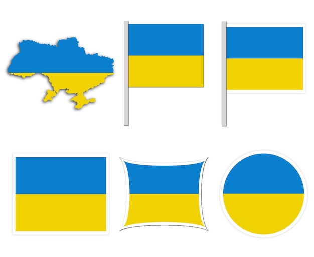 Ukraine-Flaggen auf vielen Objektillustrationen