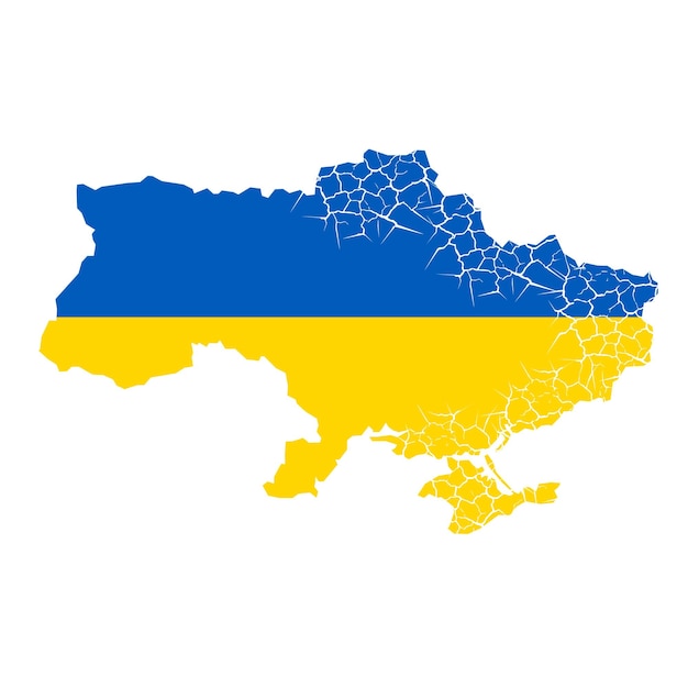 Ukraine-karte mit rissen und flagge