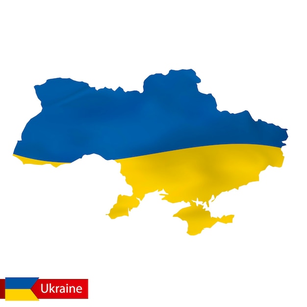 Ukraine-karte mit wehender flagge der ukraine