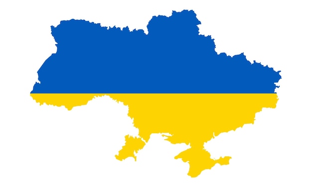 Ukraine-Land auf blau-gelber Karte Silhouette Symbol State Territory Form mit Grenzpiktogramm