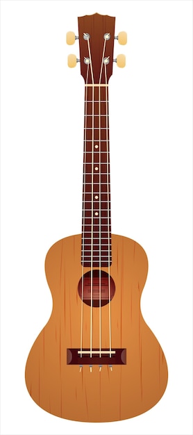 Vektor ukulele auf weißem hintergrund von vorne gesehen kleine viersaiten-gitarre hawaiianischen ursprungs